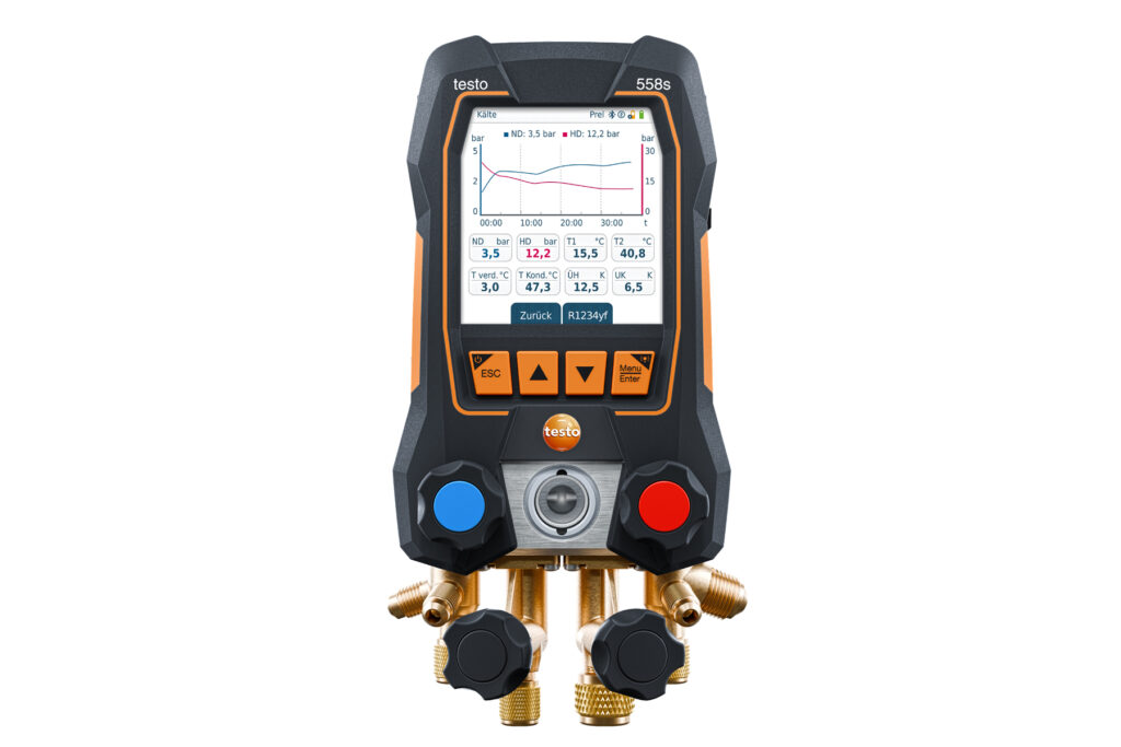 set de vacío smart testo 558s con tubos flexibles de llenado analizador digital de refrigeración inteligente con sondas inalámbricas de temperatura y vacío, y juego de 4 tubos de llenado