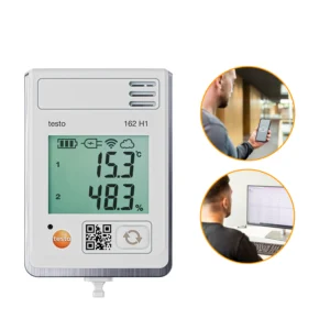 sistema de registro y alarmas online testo 162 h1 con pantalla y sensor de humedad y temperatura integrado